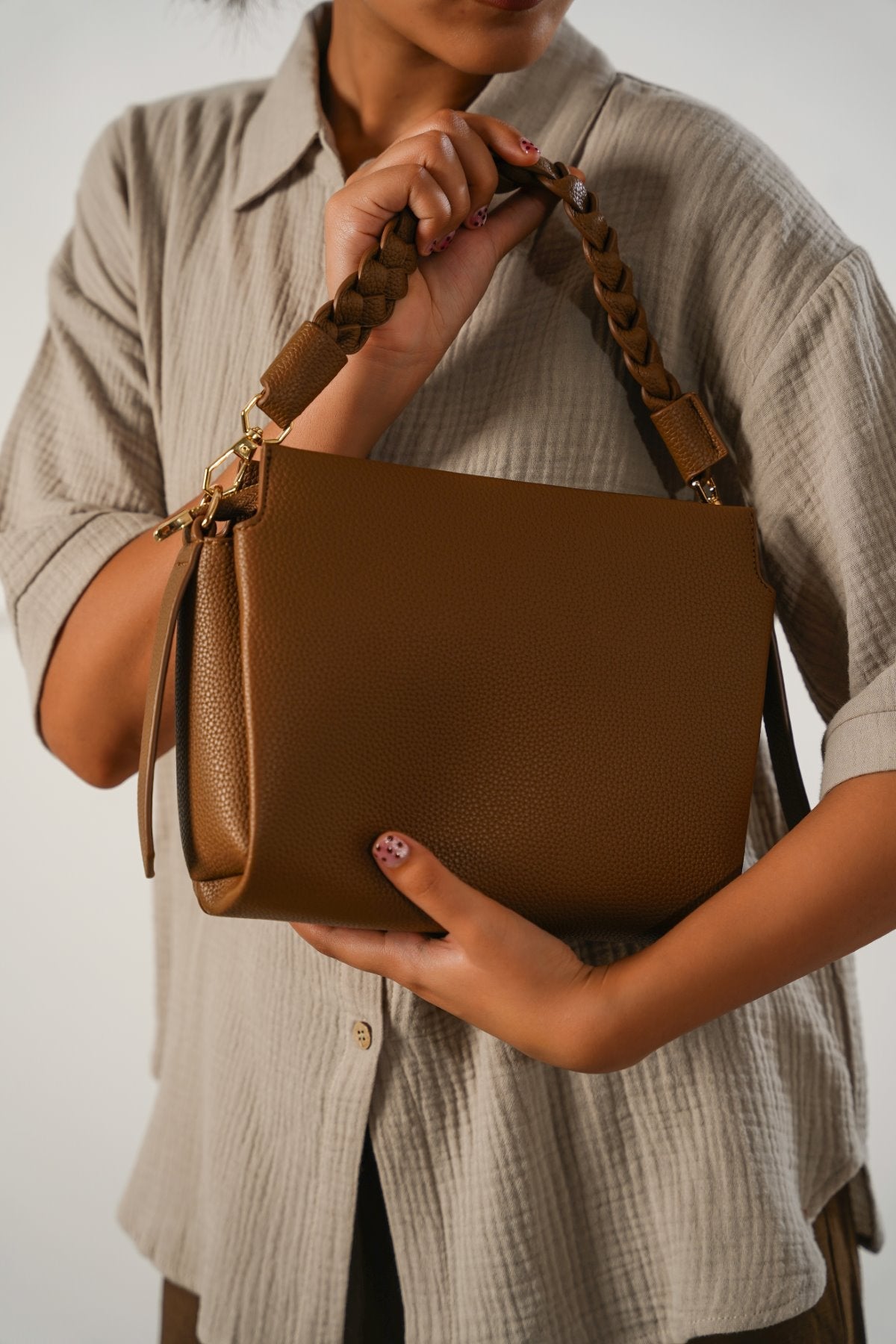 BRAIDED TOP HANDLE BAG