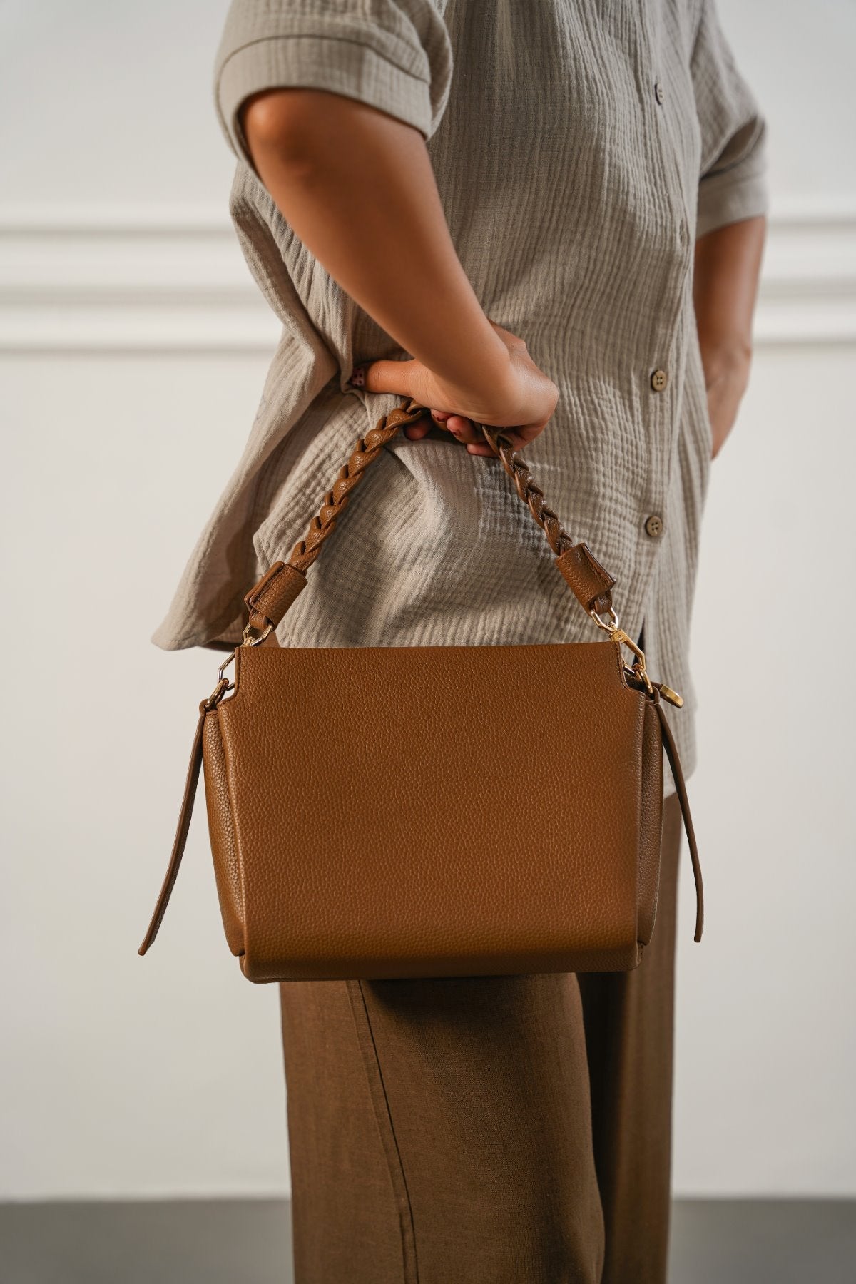 BRAIDED TOP HANDLE BAG