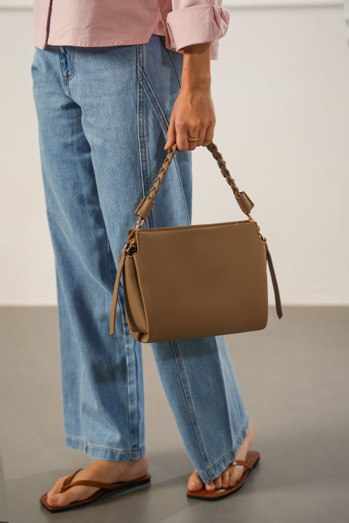 BRAIDED TOP HANDLE BAG